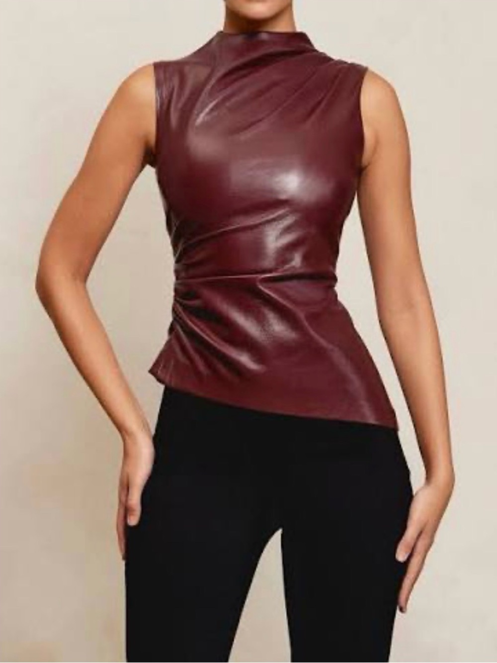 House of CB Burgundy Sleeveless Faux Leather Tank - Picture 2 of 5